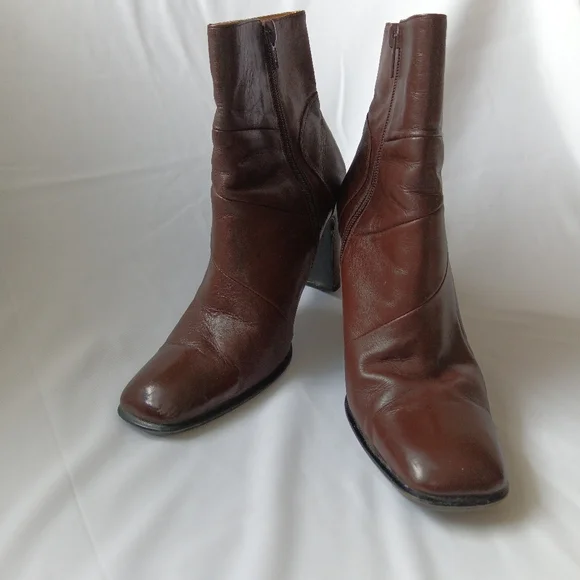3.5" Heels Brown Real-Leather Ankle Zipper Boots - Picture 7 of 16